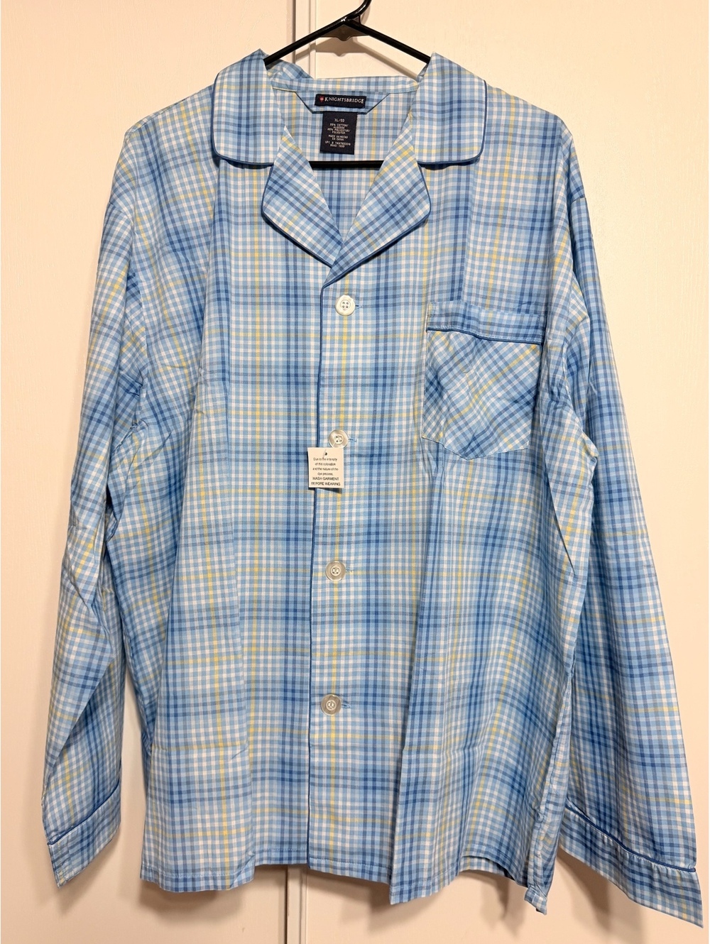 Knightsbridge Men’s XL Pajama Shirt NWT Blue Plaid Long Sleeve Cotton Blend